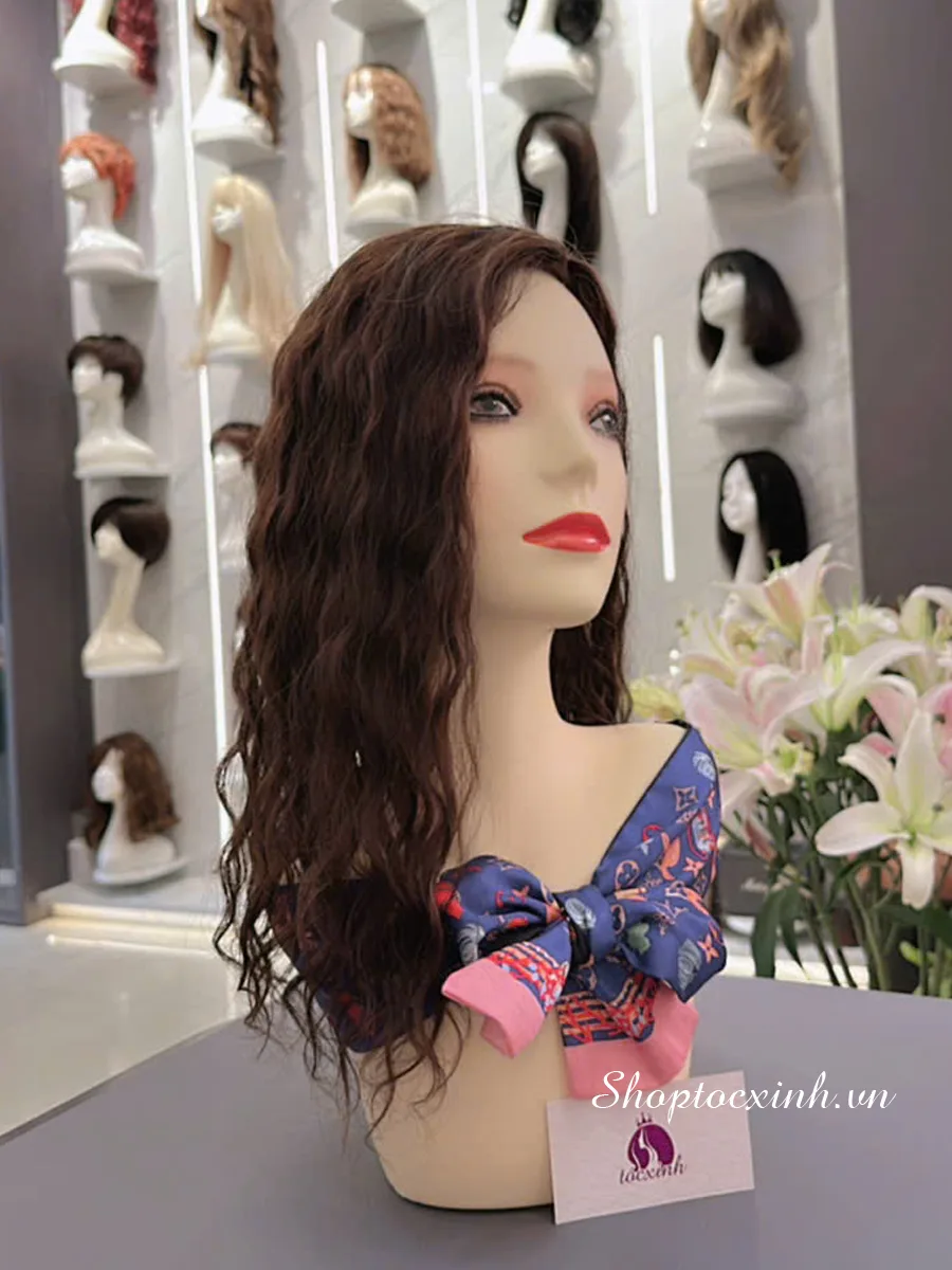 TÓC MÁI CHE ĐỈNH 4D40CM UỐN XOĂN SÓNG  NHUỘM HẠT DẺ TÓC GIẢ LÀM BẰNG TÓC THẬT - Ảnh 1