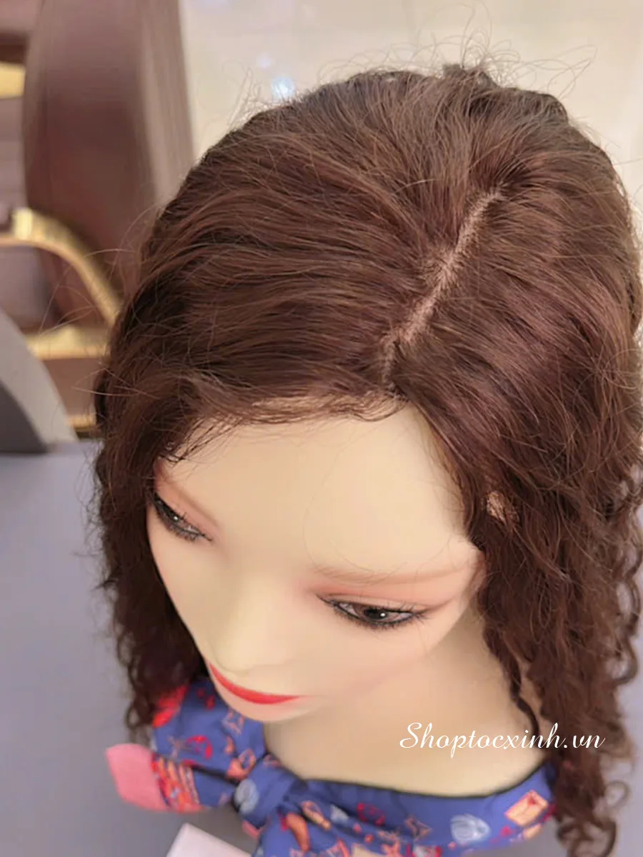 TÓC MÁI CHE ĐỈNH 4D40CM UỐN XOĂN SÓNG  NHUỘM HẠT DẺ TÓC GIẢ LÀM BẰNG TÓC THẬT - Ảnh 2