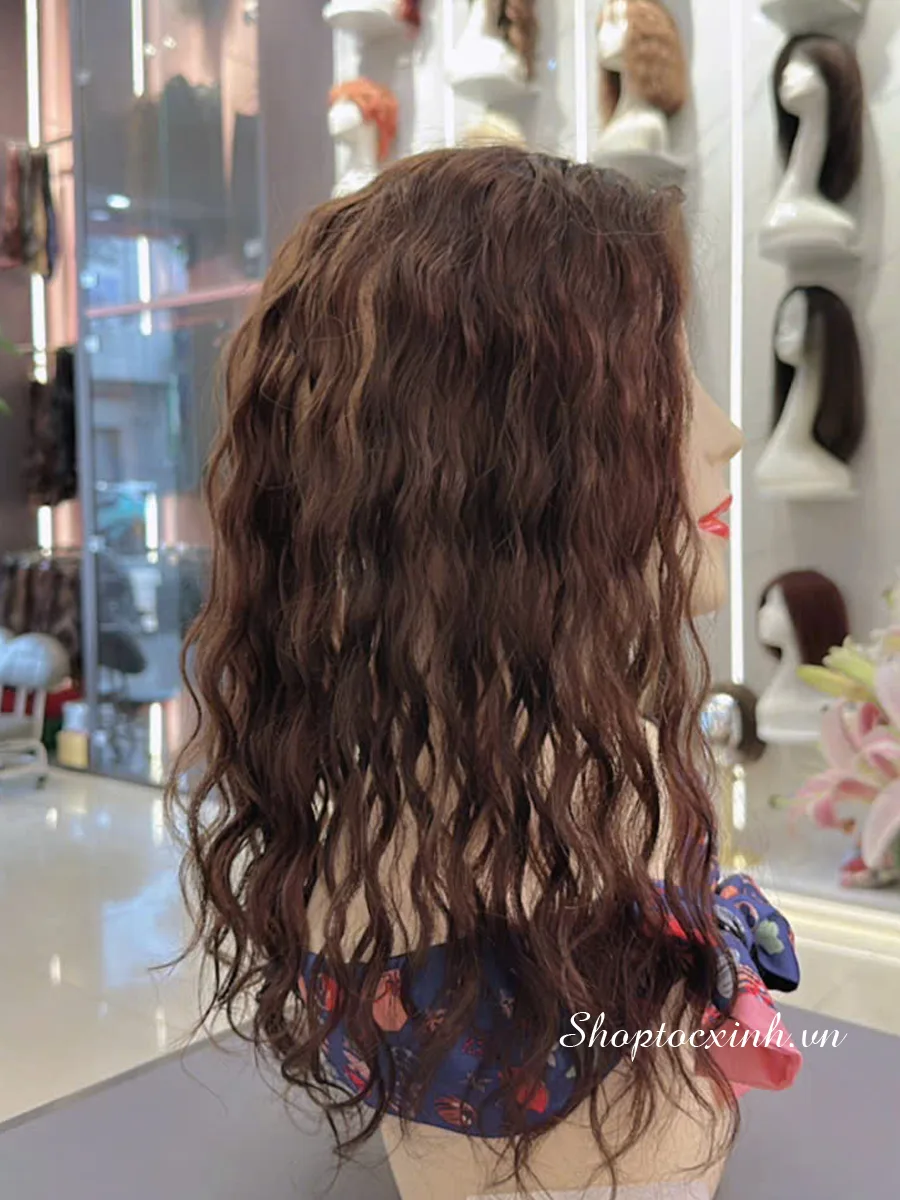 TÓC MÁI CHE ĐỈNH 4D40CM UỐN XOĂN SÓNG  NHUỘM HẠT DẺ TÓC GIẢ LÀM BẰNG TÓC THẬT - Ảnh 3