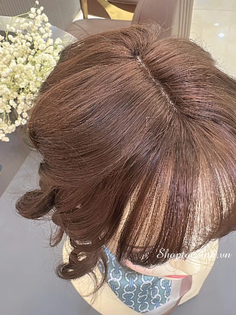 TÓC MÁI CHE ĐỈNH 4D25CM NHUỘM HẠT DẺ UỐN XOĂN ĐUÔI - Ảnh 5