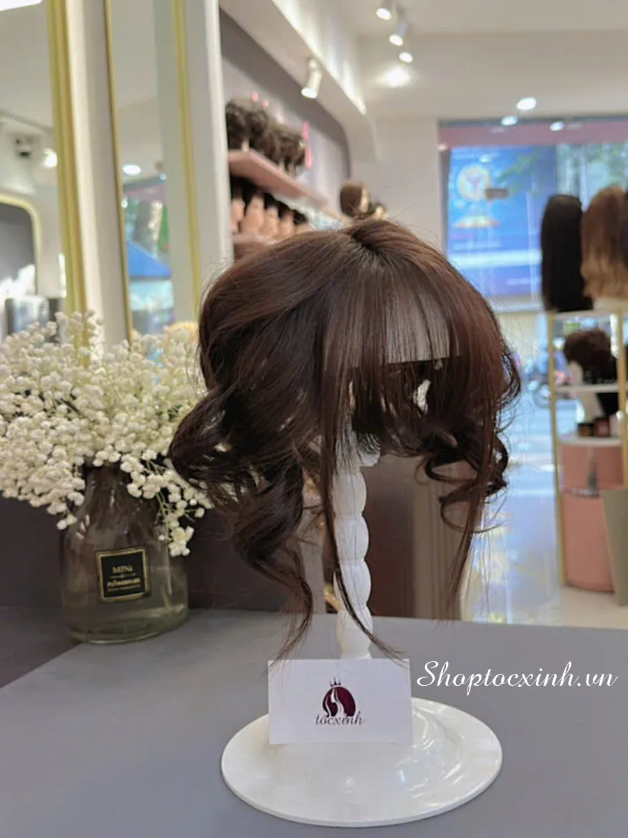 TÓC MÁI CHE ĐỈNH 4D25CM NHUỘM HẠT DẺ UỐN XOĂN ĐUÔI - Ảnh 6