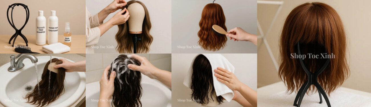 Cách gội tóc giả nguyên đầu